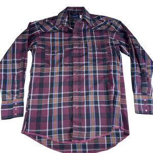 Wrangler‎ Pearl Snap Button Down Men's Long Sleeve Plaid Maroon Size 15.5 -33